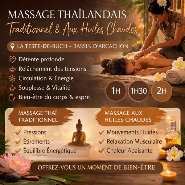 Faire un massage Thai traditionnel de 2h sur le bassin d'Arcachon