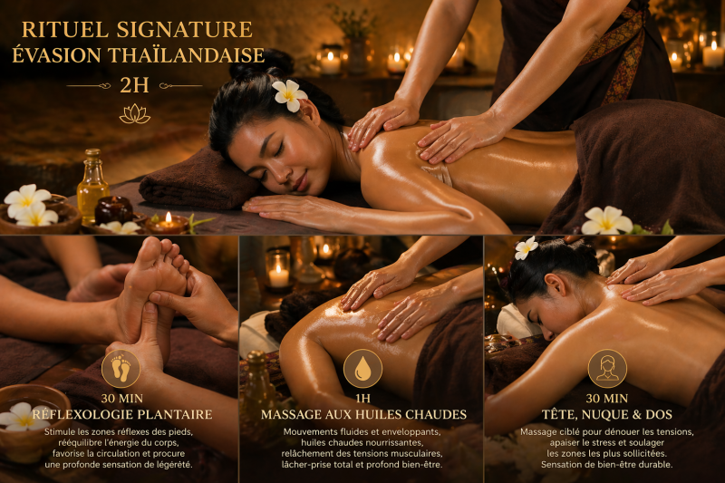 ou faire un massage signature thailandais de 2h près de gujan mestras